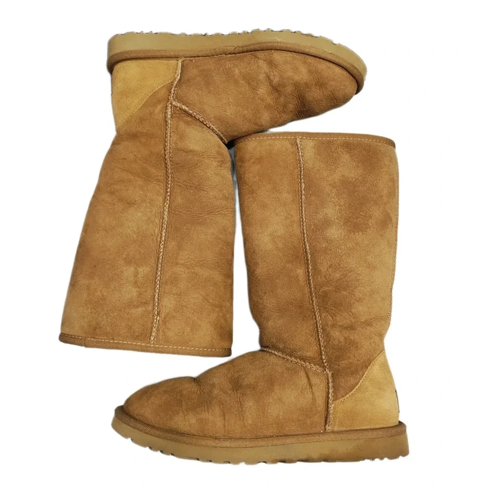 UGG Tasman Classic Tall Winter Boots Womens US 6 Brown Sheepskin Lined Round Toe